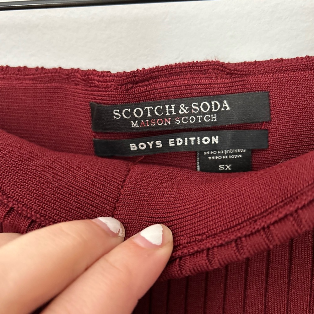 SCOTCH & SODA Ribbed Knit Midi Skirt XS Burgundy Stripe Bodycon Pencil Skirt - Picture 8 of 12